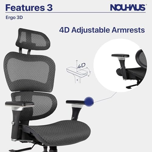 Nouhaus Ergo3D Ergonomic Office Chair Lumbar Support Mesh Office Chair with 4D Adjustable Armrest, Adjustable Headrest and Wheels, Mesh High Back Home Office Desk Chairs(Black) 9