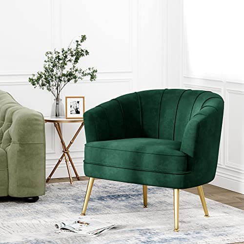 Andeworld Velvet Accent Chair, Upholstered Modern Single Sofa Side Chair,Comfy Barrel Club Living Room Armchair with Golden Metal Legs for Bedroom Living Reading Room Office, Green 8