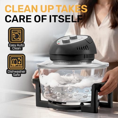 Granitestone 16Qt Large Glass Air Fryer Non Toxic – Family Sized Airfyrer Cooker with 3 Cooking Sections, Stainless Steel Racks, for French Fries, Chicken, No Preheat, Self Cleaning, Dishwasher Safe 6