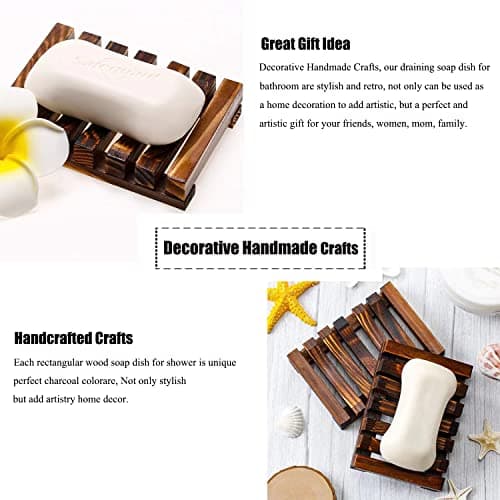 3 Pcs Natural Wooden Soap Dish Holder for Shower, Self Draining Soap Tray for Bathroom, Extend Soaps Life and Keep Dry 6