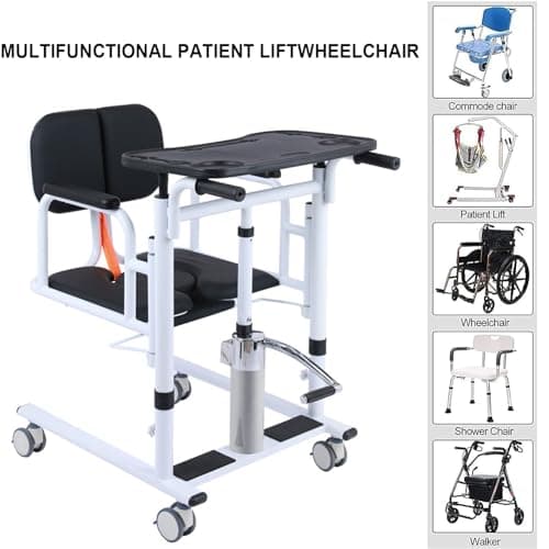 GeRRiT Patient Lift Transfer Chair for Home,180° Split Seat for Elderly,W/Potty,4 in 1 Height Adjustable Patient Transfer Chair for Seniors Elderly Handicapped,Bathroom Wheelchair (Black) 6