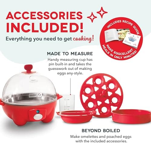 Dash Rapid Egg Cooker - Boiler, Poacher & Steamer - Includes Measuring & Recipe Guide - Dishwasher Safe - Holds 7 Eggs, Red 5