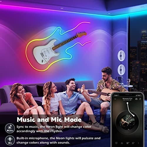 32.8Ft Neon Rope Lights,Flexible Led Rope Lights Control with App/Remote,Multiple Modes RopeLights,IP65 Outdoor RGB Led Neon Lights NonWater Resistant,Music Sync Gaming Led NeonLight Strip 5