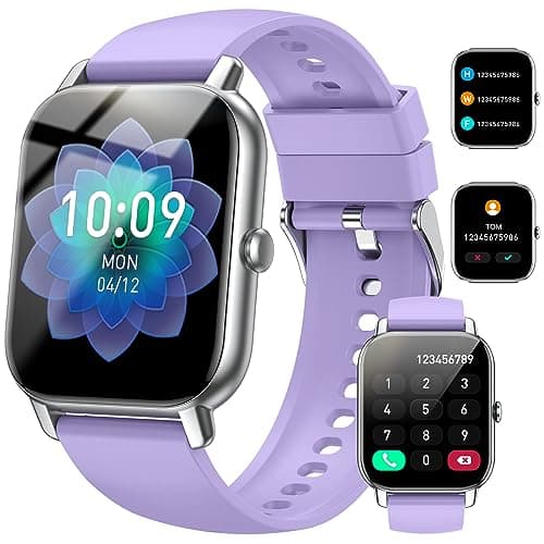 Nerunsa Smart Watch (Answer/Make Calls),1.85'' Smart Watches Men Women 110+ Sport Modes Fitness Watch with Sleep Heart Rate Monitor,Pedometer,IP68 Waterproof iOS Android Smartwatch,Silver Purple