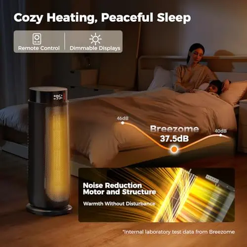 BREEZOME Space Heaters for Indoor Use, 1500W, with Thermostat, 24H Timer, 90° Oscillating, Quiet, Portable, PTC Ceramic, with Remote, Fast Safety Heat for Home Bedroom (BLACK) 5