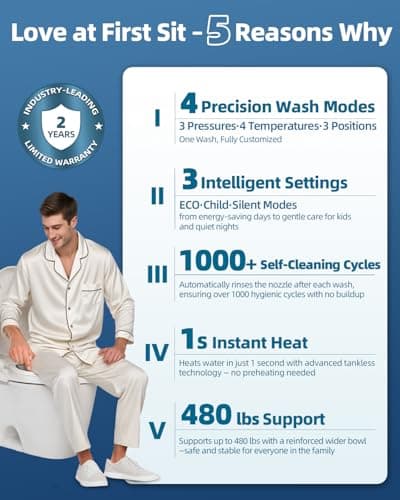 Electric Bidet Toilet Seat, Heated Toilet Seat Elongated with Instant Warm Water & Dryer, Feminine & Front Rear Wash, Wireless Remote, Self-Clean Nozzle, Slow Close Lid, Upgraded Silent ECO Child Mode 7