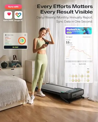 UREVO Auto Incline Walking Pad with AI App, Brushless Quiet Motorized Treadmill for Apartments, 9% Power Incline Standing Desk Treadmill, 12-Point Shock Absorption & Immersive Hiking 5