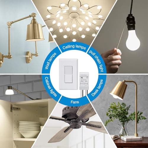 Wireless Light Switch and Receiver Kit, Ortis 300ft RF Range Wireless Wall Switches for Lights, Fans, Battery Included, No Wiring Needed 8