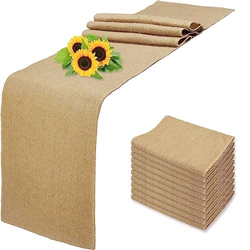 Wlirantim 10 Pack Natural Burlap Table Runners,12 x 72 Inch Rustic Jute Table Runner and Placemats Bulk for Western Wedding Table Decorations,Farmhouse Style Party,Holiday,Kitchen Table Decor