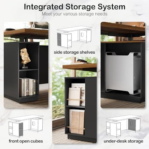 ModernMate 71" Standing Executive Desk with Privacy Panel, Large One-Piece Electric Height Adjustable Stand Up Desk with Charging Station, File Cabinet Storage, Home and Office, Black Walnut 6