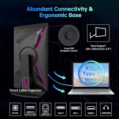 KTC 27 Inch 4K Mini LED Monitor, Fast IPS, HDR1000 160Hz 144Hz Gaming Monitor, Speakers, Type-C 90W, HDMI/DP/USB, Swivel/Height/Pivot/Tilt, VESA, Vertical Monitor for Gaming & PC 6