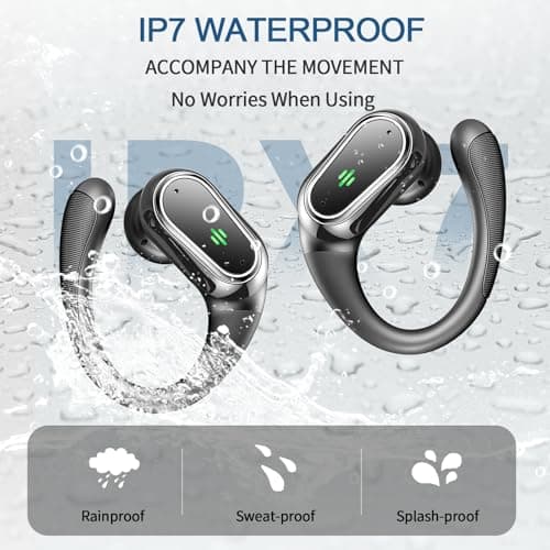 Wireless Earbuds, 2026 Bluetooth 5.4 Headphones Sport, 50Hrs HiFi Stereo Deep Bass Over-Ear buds with ENC Noise Cancelling Mic, IP7 Waterproof & LED Display Earphones with Earhooks for Workout/Running 5