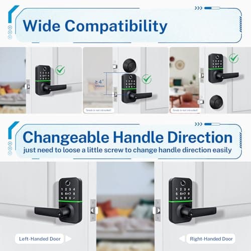 Keypad Smart Door Lock with Handle: Kucacci Keyless Entry Fingerprint Lock - Digital Code Handle with Keypad - Electronic Smart Knob for Front Door - Deadbolt Alternative with App - Easy Installation 5