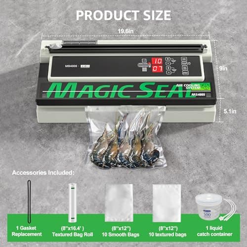 MAGIC SEAL 16'' Commercial Vacuum Sealer Machine, Meat Sealer Vacuum Packing Machine with Double Pump and Auto Cooling System, Sealing and Vacuum Time Control, Compatible with Mylar Bags 6