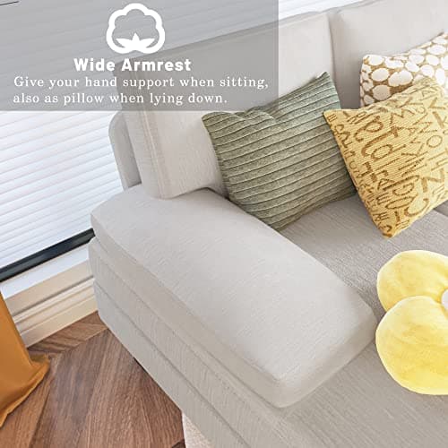 YESHOMY Convertible Sectional Sofa U-Shaped Couch with Soft Modern Cotton Chenille Fabric for Living Room, Oversized Seats with Comfortable Backrest, 50"D x 110.2"W x 33"H, White 8