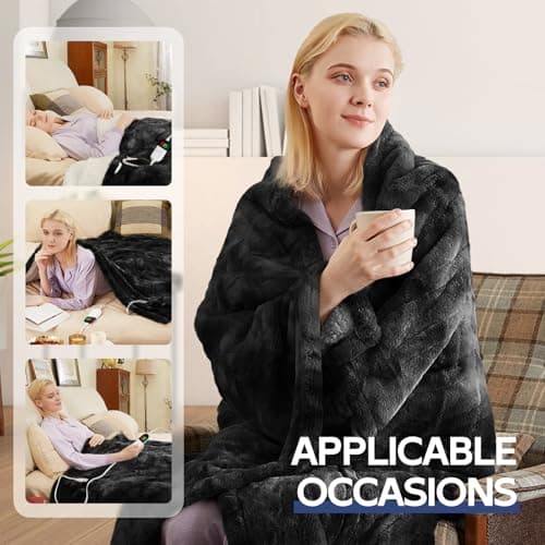 MAXEVE Electric Heated Throw Faux Rabbit Fur Blanket with 8 Heating Levels & 8 Hours Auto Off, Fast Heating Warm Cozy Sherpa Washable Blanket with Over-Heat Protection, ETL Certification, Grey 6