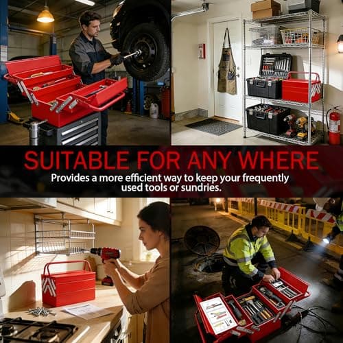 YATOINTO Metal Cantilever Tool Box 18 Inch, 3 Layers 5 Tray Portable Fold Out Tool Box Organizer Storage for Home Studio Auto Repair Factory 18" * 8 "* 8" 6