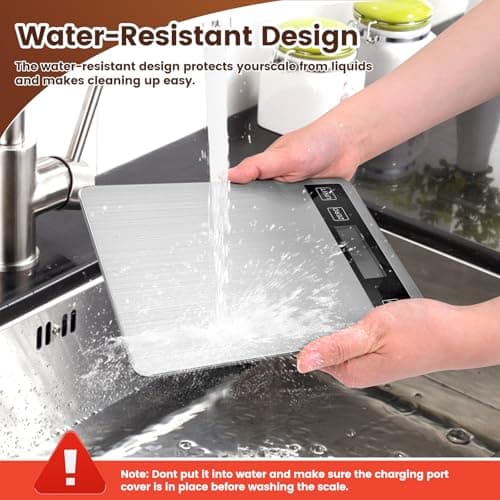 33lb Food Scale, Digital Kitchen Scale Batteries and USB Charging,1g/0.05oz Precise Graduation, Waterproof Stainless Steel with LCD Display Weight Grams and oz for Cooking Baking (Stainless Steel) 7