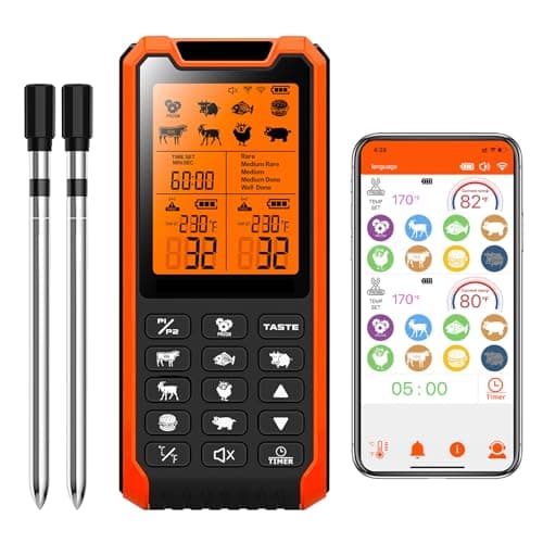 Smart Bluetooth Meat Thermometer - Long Range Wireless Food Thermometer, Temp Monitor with Dual Probes for BBQ, Oven, Grill & Smoker-Effortless Steak, Pork, and Turkey Cooking