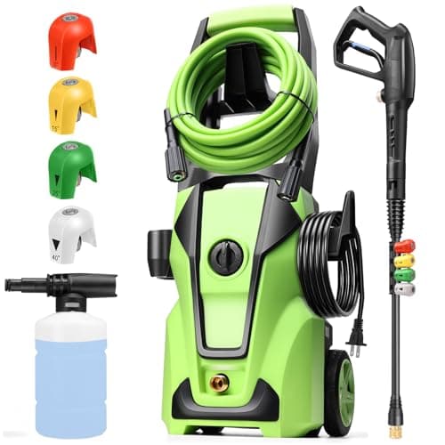 Professional Pressure Cleaner, 5000PSI Power Cleaner with Foam Cannon,4 Nozzles,33FT Hose and Soap Bottle, Car/Driveway/Patio Clean,Green