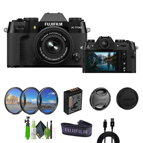 Fujifilm X-T50 Mirrorless Digital Camera XC15-45mmF3.5-5.6 OIS PZ Lens Bundle Kit with Accessories - Black