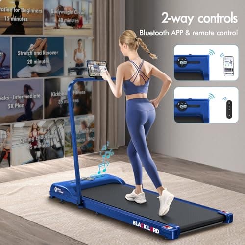 BLACK LORD Walking Pad with Handle Bar, 2.7 HP Quiet Foldable Under Desk Treadmill with Bluetooth Speaker, Portable Running Treadmills for Home, LED Display, App/Remote Control, 330lbs Capacity, Blue 6
