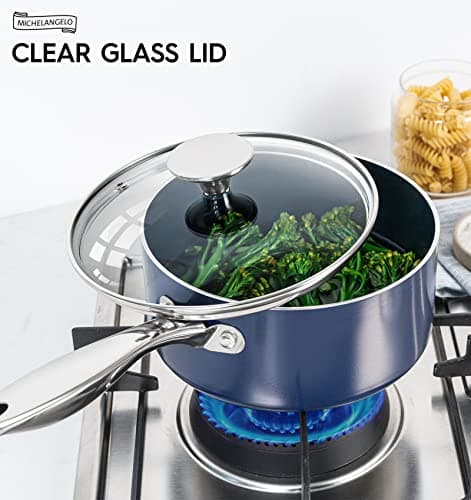 MICHELANGELO Sauce Pan Sets, Ceramic Saucepans with Lids, 1Qt & 2Qt & 3Qt Sauce Pans with Lid, Nonstick Saucepan Set, Small Pot with Stainless Steel Handle, Oven Safe, Blue 8