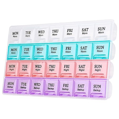 Large Weekly Pill Organizer 4 Times A Day, Moisture-Proof 7 Day Pill Box, Travel Pill Cases Portable for Pills Vitamin Fish Oil Supplements(Purple)