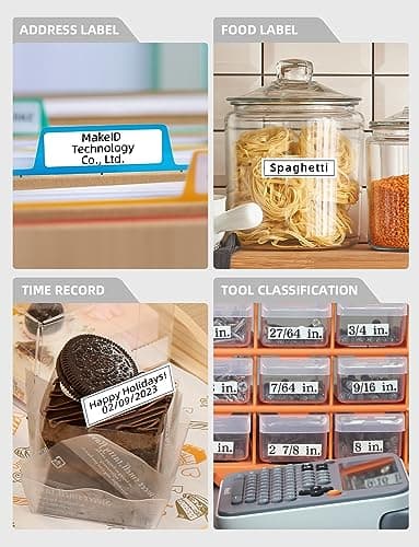 Makeid E1 Portable Label Maker - Bluetooth Compatible Thermal Printer - QWERTY Keyboard, 4.42" LCD Screen - Prints 9mm, 12mm, 16mm Clear Waterproof Sticker Labels - Includes USB Cable 7