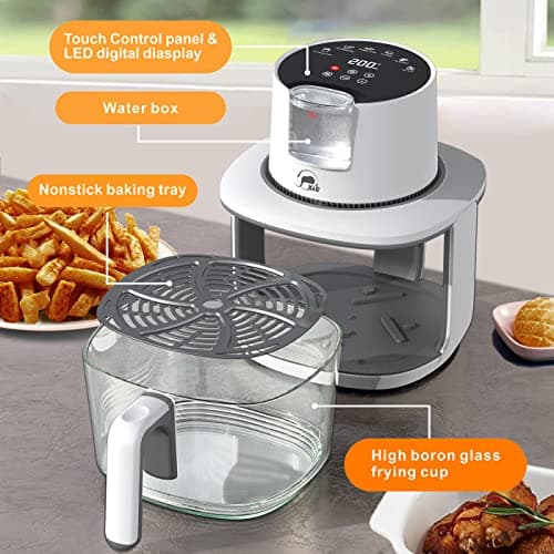 X&E 6-in-1 Glass Air Fryer,4.5QT Large Capacity, Up to 400°F High Heat,Food-Grade Borosilicate Glass,Easy-Clean Nonstick Basket, Smart Timer & Presets,Healthier, Less Oil Cooking 5