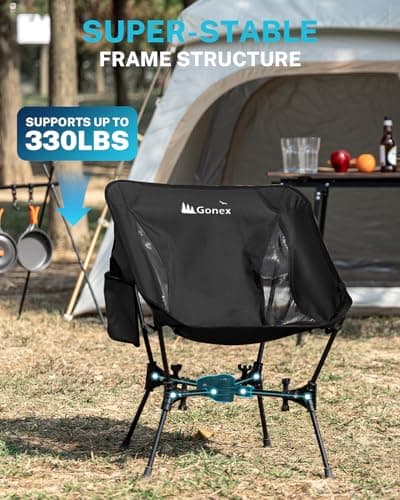 Gonex Portable Camping Chair, The 5th Gen Ultralight Compact Backpacking Foldable Lightweight Folding Chair for Outdoor Camp Hiking Beach Picnic Concert, Supports 330lbs (Black, 1 PCS) 5
