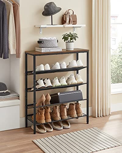 VASAGLE Shoe Rack for Entryway, 5-Tier Shoe Rack Organizer with Storage Shelves and Spacious Top, Freestanding, Adjustable, Industrial, Rustic Brown and Ink Black ULBS038B01 7