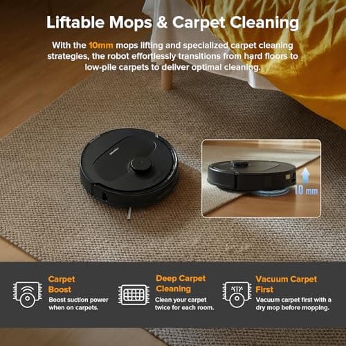 roborock Qrevo Series Robot Vacuum and Mop, 8000Pa Suction, Upgraded from Qrevo S, Anti-Tangle Brushes, Smart Obstacle Avoidance, Auto Mop Washing, All-in-One Dock, 200RPM Spinning Mops, Black(QV 35A) 6
