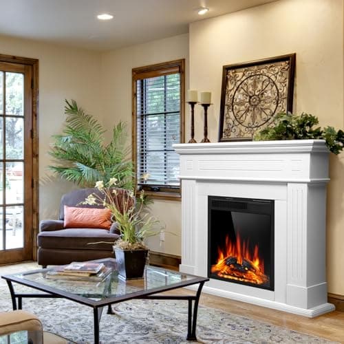 43” Electric Fireplace Mantel Freestanding Electric Fireplace, Remote Control, Adjustable Led Flame, 750W/1500w PEARLWHITE 6