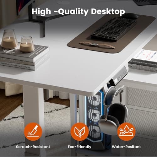 REAHOME Electric Standing Desk with Drawers, 47 x 24 Inches Height Adjustable Sit Stand Desk with Storage, 3 Memory Preset Home Office Computer Table, Printer Cabinet, 2 Hooks, Cable Management, White 8