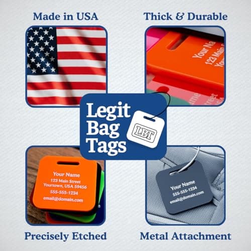 Custom Luggage Tags (3 or 6 Pack) - Personalized Unique Suitcase & Backpack Travel, Durable, Waterproof & Heavy Duty (Black) 6