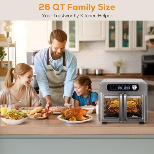 Romswi 26QT French Door Air Fryer Toaster Oven Combo, 24 Cooking Functions and Digital Controls, Fits 12" Pizza, 6 Slices of Toast, Rotisserie 6lb Chicken, 6 Accessories Included 7