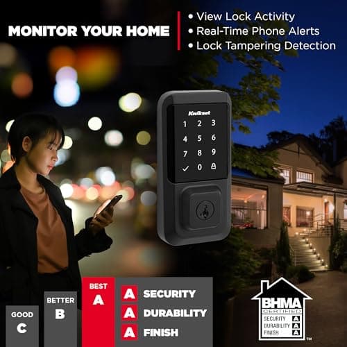 Kwikset Halo Wi-Fi Smart Lock, Keyless Entry Front Door Touchscreen Deadbolt, Matte Black Finish, Grade AAA Certified, UL Listed, Easy Install No Hub, App Control 5