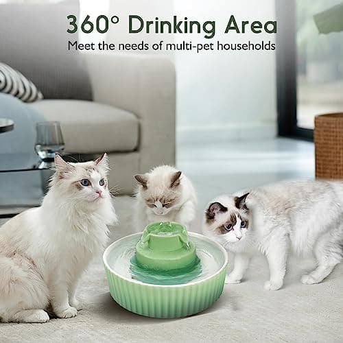 Lawfery Ceramic Cat Water Fountain, 2.1L/71oz Cat Fountain with 3 Carbon Filters and 2 Water Pumps, Cupcake Pet Water Fountain for Cats and Dogs (Green) 5