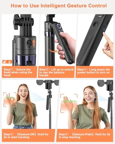 Yeaki 71” Auto Face Tracking Tripod for iPhone with Light,360° Rotating Phone Stand with Rechargeable Remote Control for TikTok Vlog Video Recording, Phone Tripod for Android Camera/GoPro/Ring Light 8