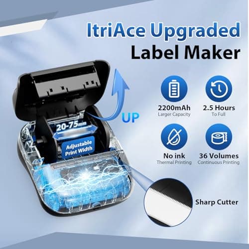 ItriAce M220 Wireless Label Maker Portable Address Printer for 0.78 to 3.14 Inch Labels, for Home Office and Small Business Organization, Compatible with iPhone Android and PC, with 40x30mm Label 2