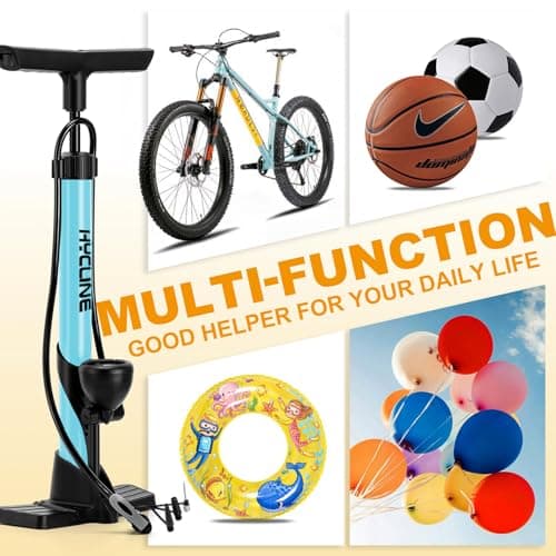 Hycline Bike Floor Pump with Gauge: 160 PSI High Pressure Bicycle Pumps - Durable Air Pump Fits Presta & Schrader Valve - Inflator for Road MTB Tire, Ball, Balloon, Inflatables - Blue 7