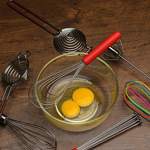 Flat Whisk Silicone Handle Non Slip 10" - 5 Wires Whisk with 10 Heads for Kitchen Cooking Color Red by Jell-Cell 7