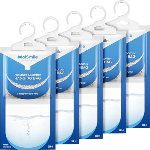 Moisture Absorbers Packets 5 Packs, Hanging Closet Dehumidifier Bags, Humidity Packs with Fragrance Free, Closet Dehumidifier for Car, Bathroom, Bedroom, Basement, 9.8OZ