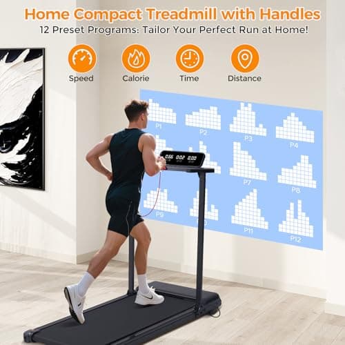 Walking Pad Treadmill with Handle Bar, 3.5HP Compact Portable Foldable Walking Pads Treadmill with Handles, Electric Small Treadmills for Home Office Apartment, LED Display, 400 LBS Capacity 5