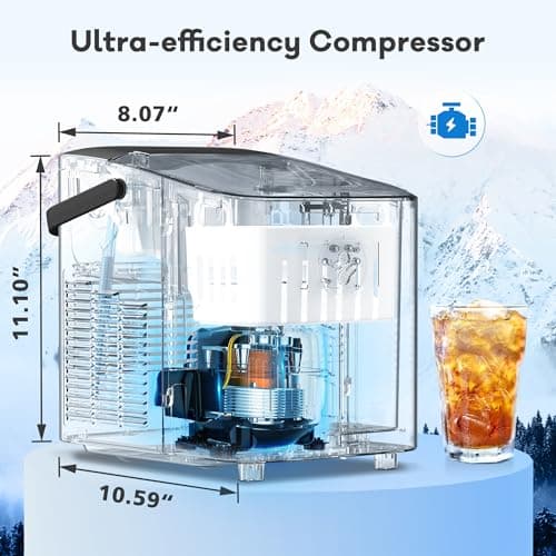 ZAFRO Ice Maker Countertop Ice Machine, 2 Sizes S/L 8 Bullet Ice Ready in 9 Mins, 26.5lbs/24H, Portable Small Ice Maker with Self-Cleaning,Scoop,Basket and Handle,Black for Home/RV/Office/Bar 5