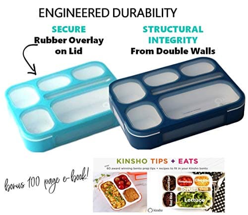 Bento-Box Lunch Boxes for Kids, Boys, Adults. Leakproof Lunch Set, Bentoboxes for School or Work. Portion Containers. BPA Free. 6 Compartments. Fork & Spoon. Blue & Navy Blue Large 7
