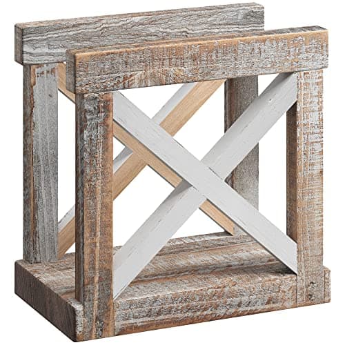 Barnyard Designs Farmhouse Napkin Holder for Table - Vintage Rustic Distressed Wooden Napkin Holder Dispenser for Kitchen, 5.5" x 5.5" (White/Brown) 5