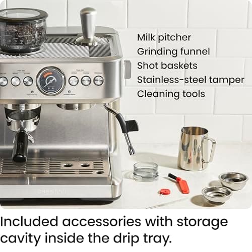 Chefman Crema Supreme 15 Bar Espresso Machine with Milk Frother, Barista Steam Wand, Professional Coffee Maker with Coffee Grinder, 30 Grind Settings, 3L Removable Water Tank - Stainless Steel 7