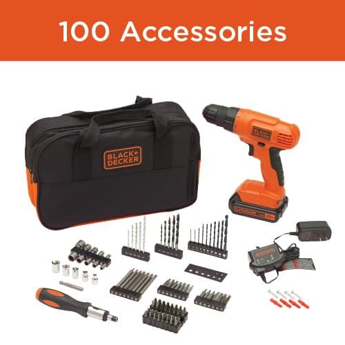 BLACK+DECKER 20V MAX* POWERCONNECT Cordless Drill Driver Kit with Drill Bit Set and Sockets, 100 pc. Tool Kit for Home, Battery and Charger Included ,Orange (BDC120VA100) 7